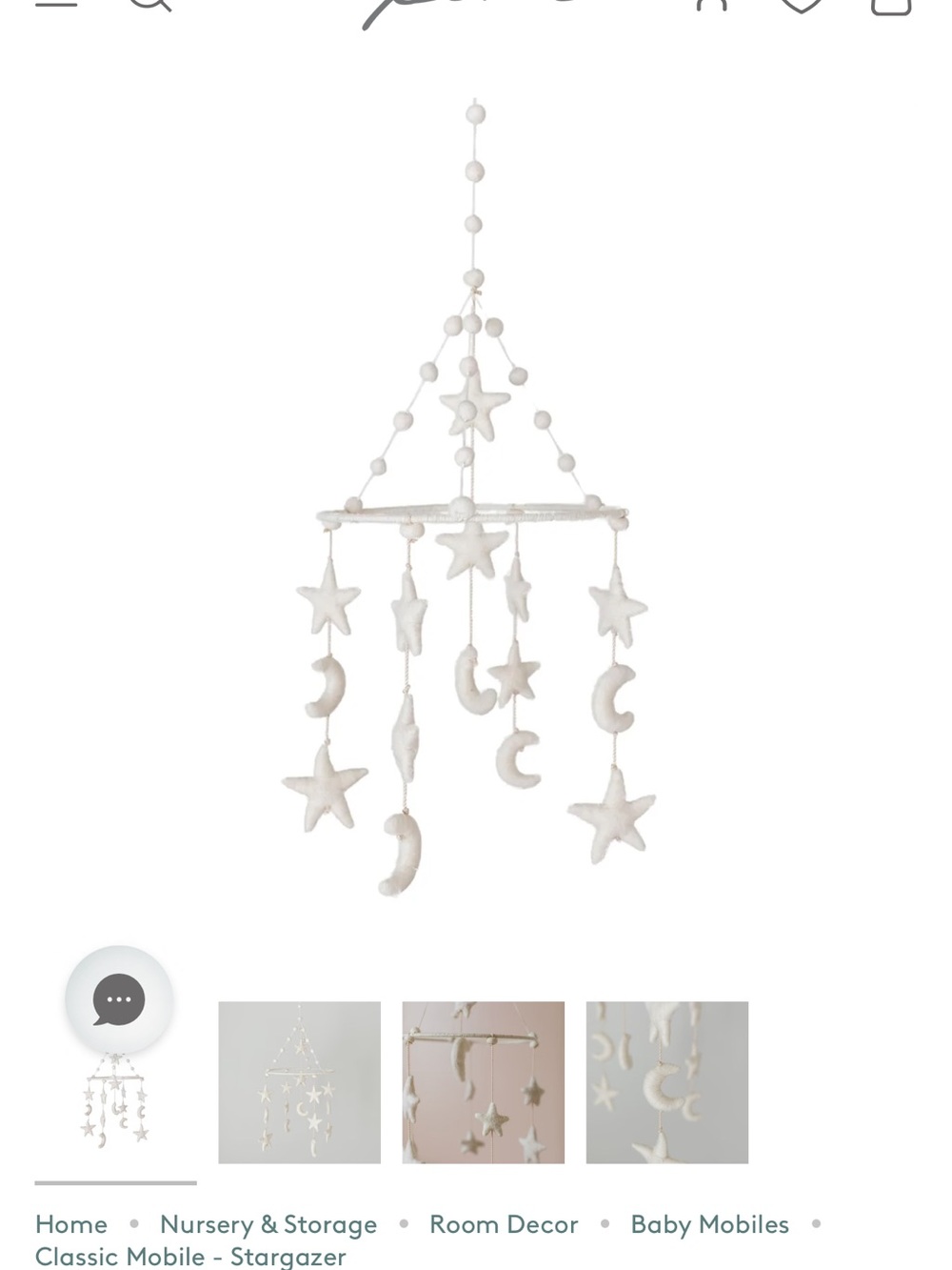 Pehr Classic White Stargazer Baby Mobile – Neutral Star & Moon Hanging Decor